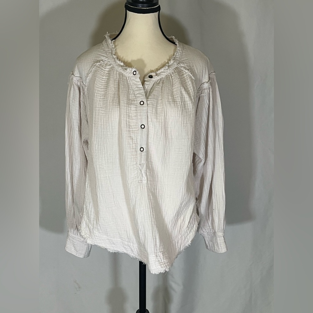 We The Free White w/Peach Shade Long Sleeve Button Up